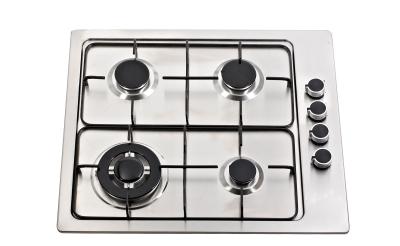 China Built In Stainless Steel Gas Hob 4 Burner With High Level Enamel Pan Support for sale