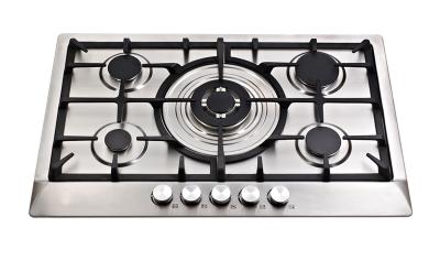 China Stainless Steel Five Burner Gas Hob With Cast Iron Pan Supports / Auto Ignition for sale