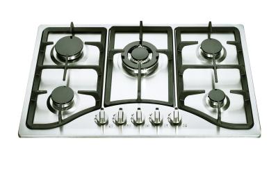 China 110V-220V Pulse Ignition 5 Burner Gas Hob Cast Iron Pan Support for sale