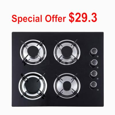 China 7mm Black Tempered Glass Top Gas Hob Gas Cooktop 4 Burner with Auto Ignition for sale