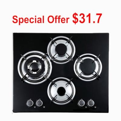 China Black Tempered Glass Top 4 Burner Gas Cooktop , Gas On Glass Hob for sale