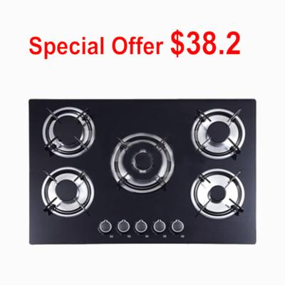 China Kitchen 90cm Gas On Glass 5 Burner Hob Equipment With Auto Igntion / Metal Knob for sale