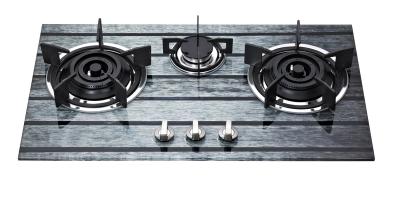 China 3D Digital Tempered Glass Top Gas Stove 3 Burner With Heavy Grill for sale