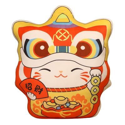 China Best Anti-Static Selling Chinese Elements Luck Spins Design Lion Dance Cat Plush Toy Pillow Pillow. for sale