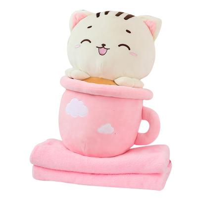 China A pillow cover is attached inside the new plush toy teacup cat three in a pillow contains an empty cover for sale