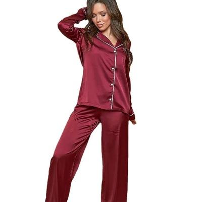 China QUICK DRY Customized Long Sleeve Pants Button Up Classic Silk Two Piece Sleepwear Loungewear Pajamas Women for sale