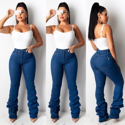 China New fashion QUICK DRY high waist elastic casual Amazon pile pants women's jeans 2022 denim for sale