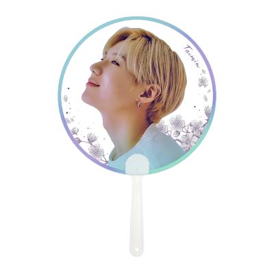 China High Quality Korean Free Sample Thicken Custom Korean Gift Circle Side Pvc Plastic Singer Star Advertising Transparent Hand Fan for sale