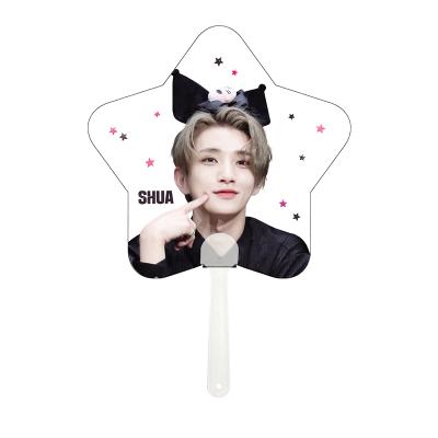 China Korean Fashion Thicken Custom Side Pvc Plastic Singer Shape Star Advertising Circle Custom Korean Multi-shape Gift Transparent Hand Fan for sale