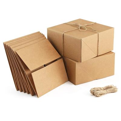 China Recyclable Custom Square Brown Kraft Paper Gift Box 8x8x4 Inch Easy Assemble Folding Gift Box for sale