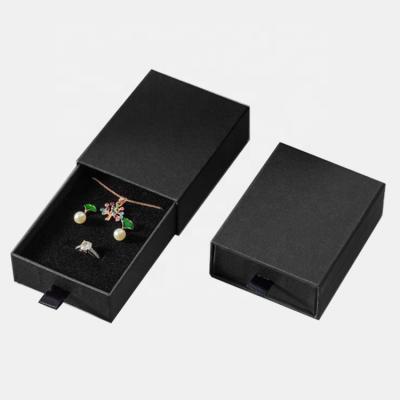 China Recyclable Custom Black Cardboard Jewelry Box Packaging Luxury Black Jewelry Drawer Box With Logo for sale