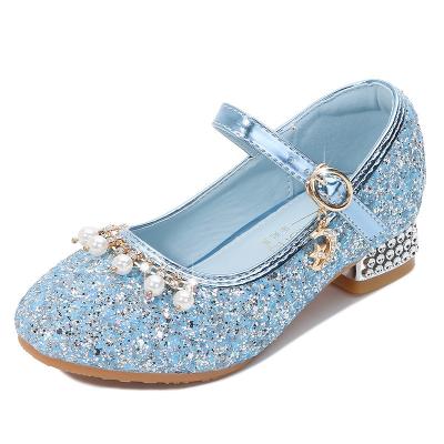 China KD9024 Wholesale New Light Girls Crystal Sequin Heel Shoe Girl Princess Low Bow Spring Summer Girls Elegant Mary Janes Shoes for sale