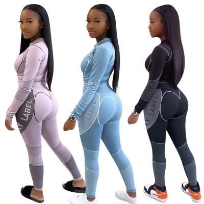 China New Fashion Breathable Amazon USA Lucky Label Printed Long Sleeve Tops Pants Set Tracksuit Outfits Sports Yoga Wear Woman Two Piece Set for sale