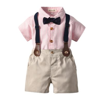 China ENGLAND STYLE high quality boutique summer kids clothes suit bow tie long sleeves sets short sleeve shirt shorts cotton 2pcs boy clothing sets for sale