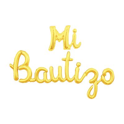 China PET+PE Baby Shower Balloon MI Bautizo Spanish Foil Bound Balloon For Baby Shower Party Decoration Balloon for sale