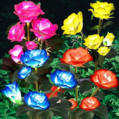 China Eco-friendly LED Garden Decor Outdoor Decorative Rose Flower Lights Multi-Color Changing Lights for Yard Garden Solar Rose Lights for sale