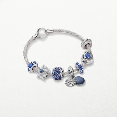 China Trendy 925 Sterling Silver Blue Snowflake Charm Bracelet Chain Suitable For Women Jewelry for sale