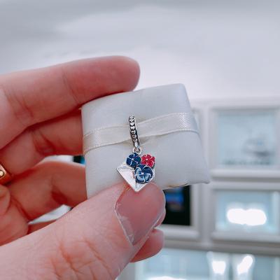 China Wholesale S925 Silver Romantic Pansy Envelope Charm Pendant High Quality Beaded Fit For Pandora Bracelet Mother's Day Gift Jewelry for sale