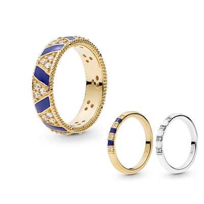 China Charming Hotsale 925 Sterling Silver 1:1Gold Exotic Gemstones and Blue Striped Rings Women Jewelry for sale