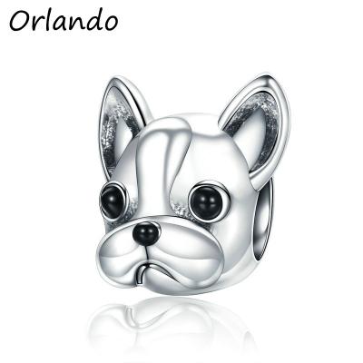 China Cute 925 Sterling Silver Jewelery Charm French Bulldog Bead Accessory for sale