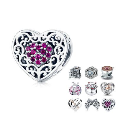 China CLASSIC 100% Authentic 925 Sterling Silver Heart Shape Charm Beads Fit Original Silver Brand Charm Bracelet DIY Jewelry for sale