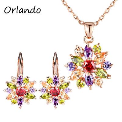 China Romantic Rose Gold Plated Diamond Earring Necklace Bridal Jewelry Sets For Woman Wedding for sale