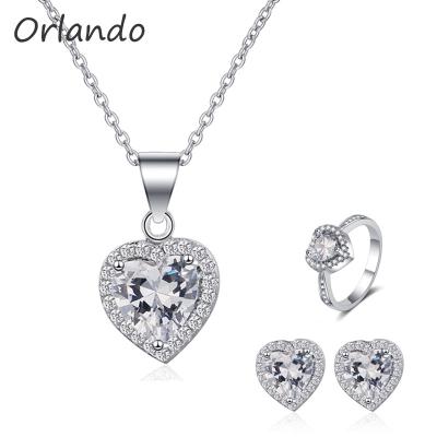 China Europe Wholesale 925 Silver Bridal Jewelry Charming High-end Costume Diamond Jewelry Earrings Three-Piece Ring Necklace Luxury Women for sale