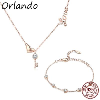 China CLASSIC Main S925 Sterling Silver Rose Gold Hearted Necklace Bracelets Jewelry Set Women Fashion Elegant Plaini Valentine's Day Gift for sale