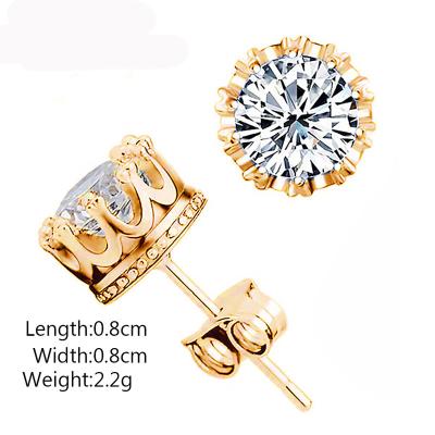 China CLASSIC Simple Color Crown Gold Diamond Wedding Party Fashion Stud Earrings Zircon White Women's Party Engagement Party Gift for sale