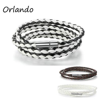 China FASHIONABLE Magnet Buckle Woven PU Leather Wristband Bracelet Personalized Leather Rope for sale