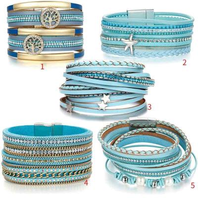 China FASHIONABLE Hot Selling Blue Leather Bracelet Wristband for sale