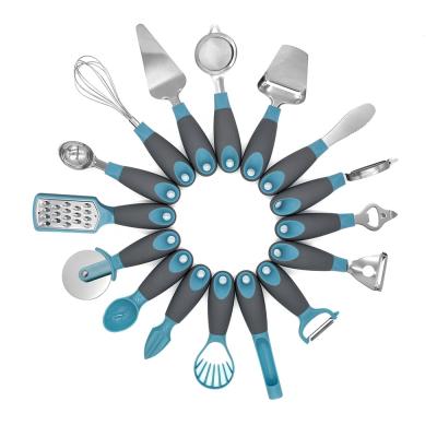 China Best Sustainable Selling Stainless Steel 16 Pcs Kitchen Utensils Set Cooking Tools Instruments With PP&TPR Handle for sale