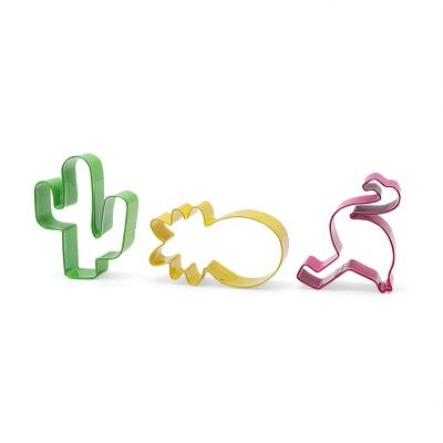 China 3pcs/set Stainless Steel Viable Colorful Cactus Pineapple Flamingo Shape Biscuit Cookie Cutters Set For Baking Tools for sale