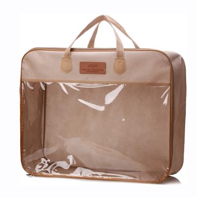 China Recycle Customized Transparent PVC Zipper Cover Comforter Bag With Handle for sale