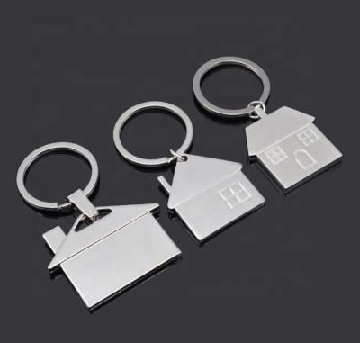 China Custom House Shape Recycable Metal Key Chain, Hotel Name Card Silver Key Chain, Real Estate Gift Key Chain for sale