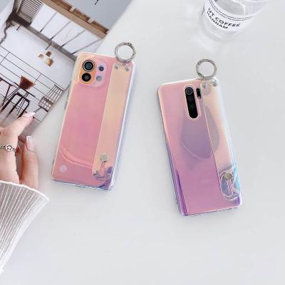 China Soft TPU With Fixed Wrist Strap Phone Case For Redmi Note10 Pro 5G K40 9T K20 K30 Note9s 8 Mobile 9C 7 Colorful Transparent Cover for sale