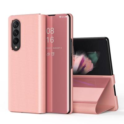 China Protect Cell Phone 2 in 1 Phone Case For Samsung Galaxy Z Fold Up Mirror Foldable Vertical Business 3 Bracket PU Leather Cover Device for sale