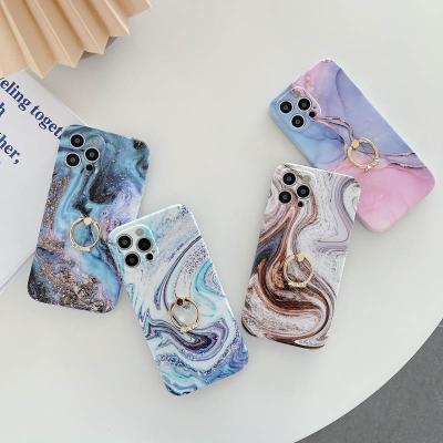 China IMD+TPU Color Quicksand Marble Phone Case For iPhone 11 13 12 Pro SE 2020 X XR XSMax 7 8 Plus With Diamond Finger Ring Back Cover for sale