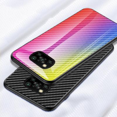 China Glass+TPU Tempered Glass Gradient Carbon Fiber Phone Cover For Xiaomi Redmi MI Poco X3 8 pro 10X 5G 4G K30 Note 9 NFC 9C 9A Max 8T 10 Case for sale