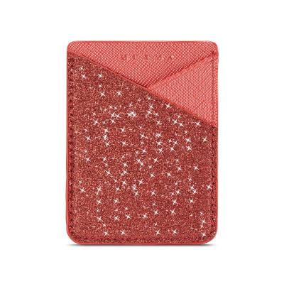 China Red Luminous Leather Noble Glitter Bling Credit Card Sticker For Xiaomi Poco X3 Luxury NFC Leather Back Cover For iPhone Moto Samsung Case for sale