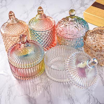 China Wholesale Eco-Friendly Recyclable European Style Glass Home Storage Jar Decorations Jar Candy Decorative Glass Jars Food With Lid for sale