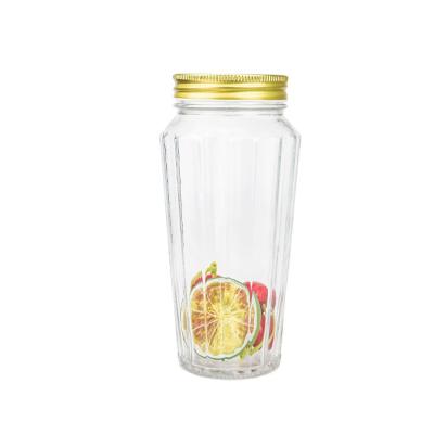 China 550ml Recyclable Scented Glass Tea Bottle Seal Storage Jar With Gold Cap for sale