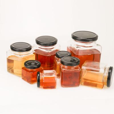 China Wholesale Canned Food Variety Capacity Clear Square Honey Glass Jar With Lid for sale