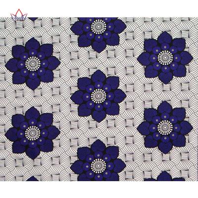 China Ankara Fabric Polyester White Material Blue Print Flower Double Faced African Background Fabrics For Dress for sale