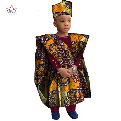 China African Cotton Clothes With Head Scarf Boy Tops And Pants Print Kids Bazin Riche Dashiki Long Robe Gown Set Kids for sale