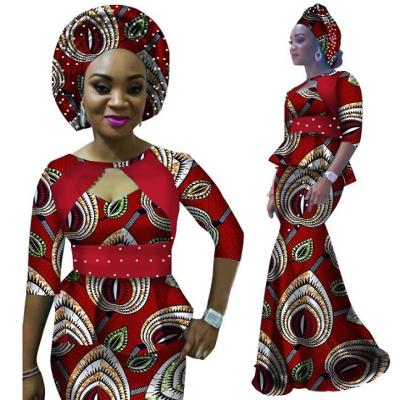 China Anti-Static African Print Half Sleeve And Maxi Skirt Autumn Women Matching Clothing Sets Traditional African Dashiki Dress WY2343 for sale