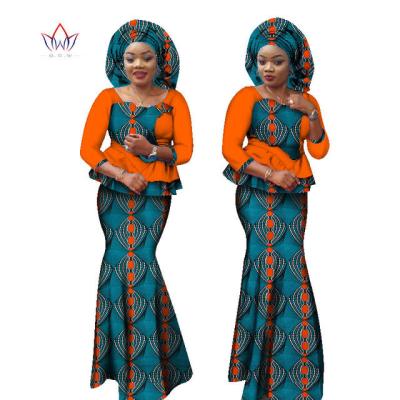 China Plus Size Headtie Free Bazin Riche Plus Size Print 2 Piece Skirt Set With Cowl Traditional African Dashiki Clothing For Women WY1304 for sale