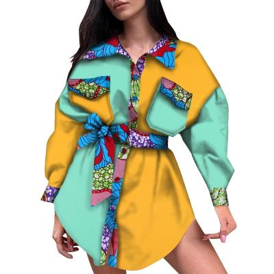 China wy5390 new women's clothing long sleeve tie top african print clothing custom women's casual blouse blouse for sale