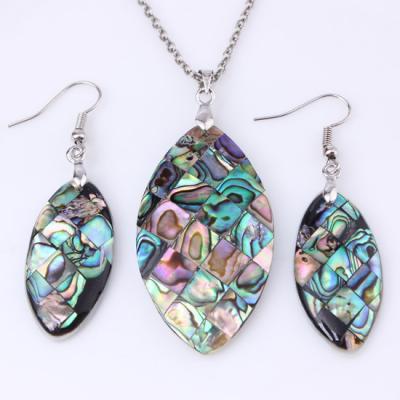 China TRENDY Natural Abalone Shell Marquise Drop Earrings Pendant Necklace Set For Women Charm Jewelry for sale