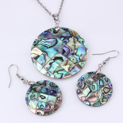 China TRENDY Natural New Zealand Abalone Shell Round Shape Earrings Pendant Necklace Set for sale